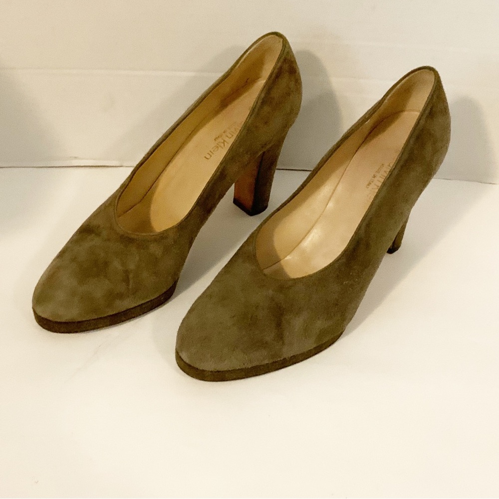 Calvin Klein Womens Green Suede Pumps Heels Made In Italy Size 8M